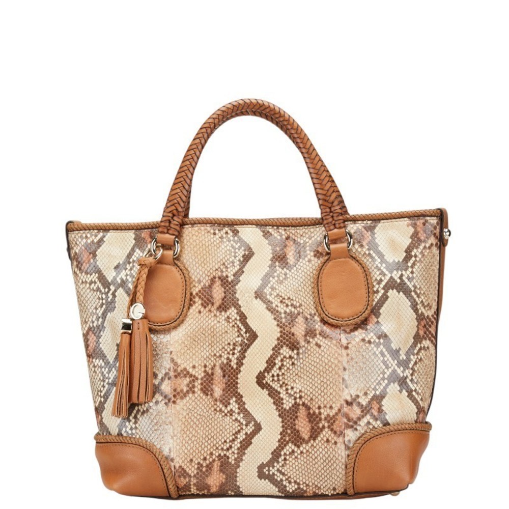 Gucci Bag Python Marrakech Tote Brown Leather Beige